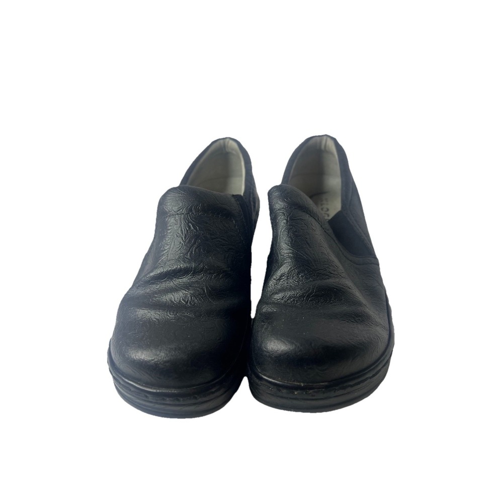 Klogs Black Floral Embossed Tooled Leather Slip On Clogs Shoes Womens Size 8 - Picture 2 of 5